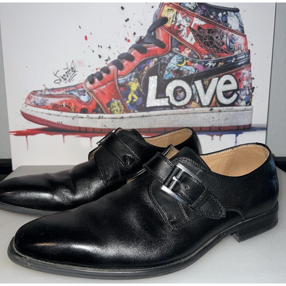 La Milano Mens 10.5 Black Leather Monk Strap Dress Shoes Memory Foam A11649 EUC